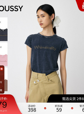 moussy 2025秋季新品休闲风正肩圆领修身短袖T恤女010IA290-7621