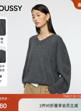 MOUSSY春季慵懒学院风宽松廓形V领毛针织衫010IA170-8141