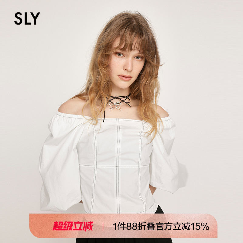 SLY法式优雅一字领泡泡袖衬衫
