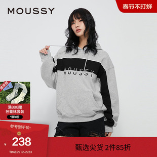 MOUSSY 冬季美式休闲分割拼接LOGO连帽卫衣028HAZ90-1381