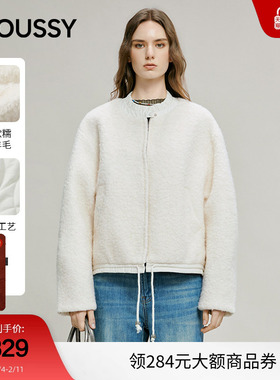 MOUSSY 冬季新品温柔慵懒风仿羊羔绒长袖外套女IAC-