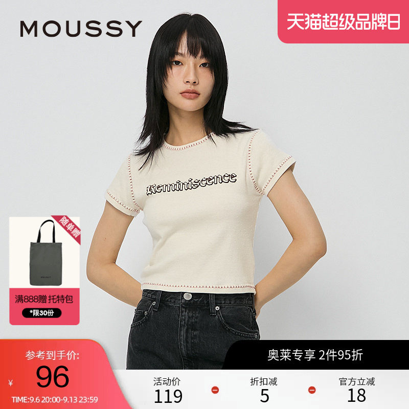 moussy 春季哥特风格字母印花短款T恤上衣010HAQ90-5001图片