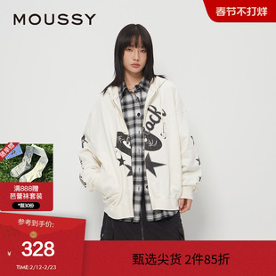 moussy 秋季美式复古摇滚音符印花卫衣外套028HAZ90-2231