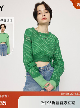 SLY 春季假两件镂空网眼两穿针织衫上衣女030GSZ70-2770
