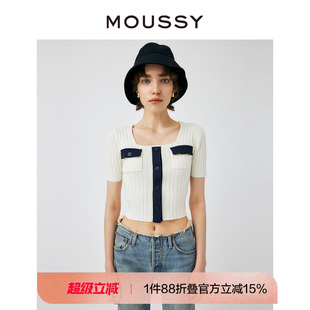 0880 MOUSSY 新品 甜美MIU系老钱风短袖 小上衣女010GSS70