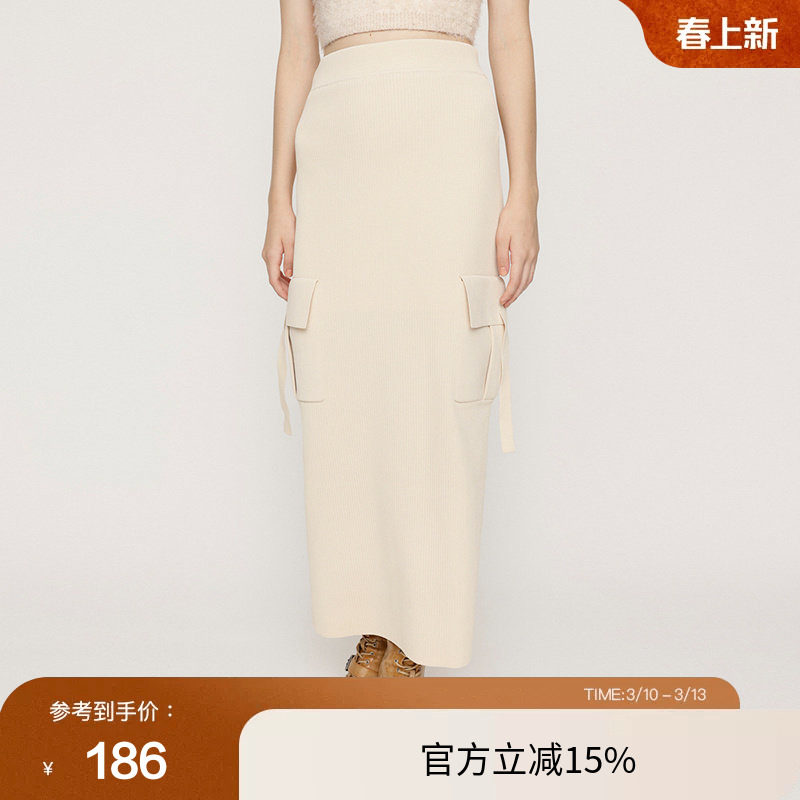 SLY冬季工装风开叉裙口袋针织半身裙030HAA71-1461