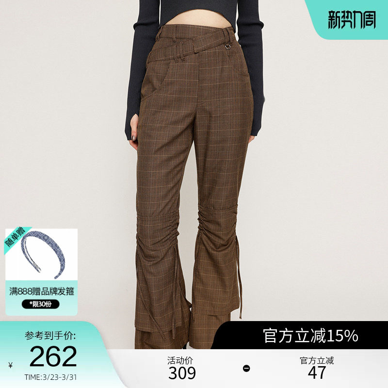 SLY 春季复古港风Y2K抽褶微喇裤高腰休闲裤030HAR31-