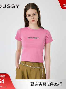 moussy 2024秋季新通勤风极简主义闪光LOGO短袖T恤010HAL90-2111