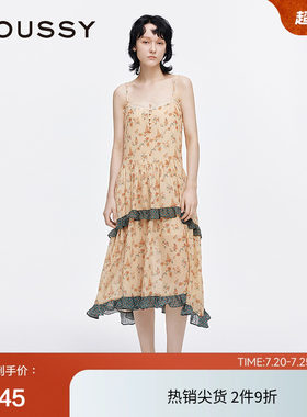 moussy 2025夏季新品夏日来信荷叶边碎花吊带连衣裙028ISA33-1001