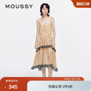 moussy 2025夏季新品夏日来信荷叶边碎花吊带连衣裙028ISA33-1001