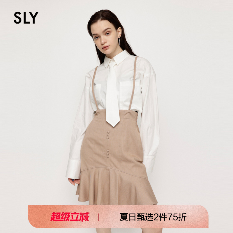 sly非正式学院风简约背带半身裙