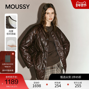 MOUSSY 2025冬季新品复古菱格圆领90羽绒夹克外套女028IAA30-1042