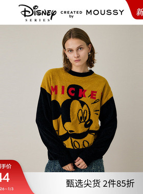moussy 冬季新品迪士尼联名米奇撞色针织衫毛衣010HAQ70-0871