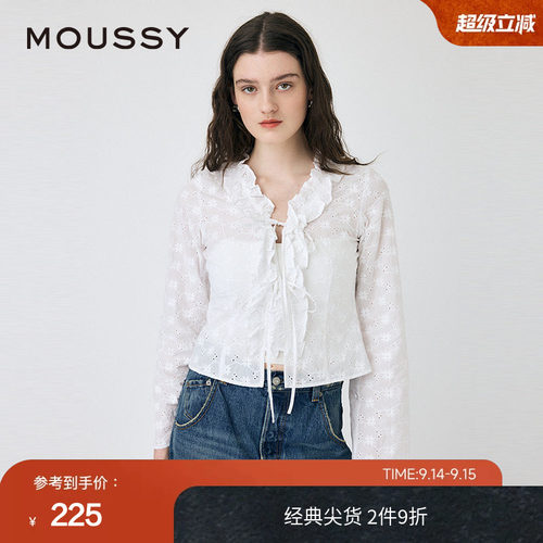 【奥莱专供】moussy春季荷叶边系带长袖衬衫女010ISS30-4181