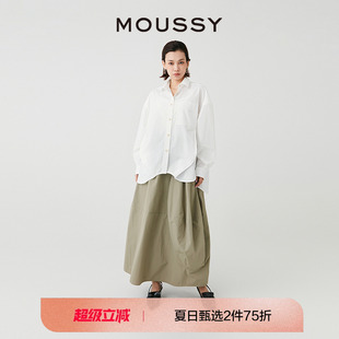 0361 MOUSSY 2024新品 简约纯色单排扣通勤风宽松翻领衬衫 028HSA30