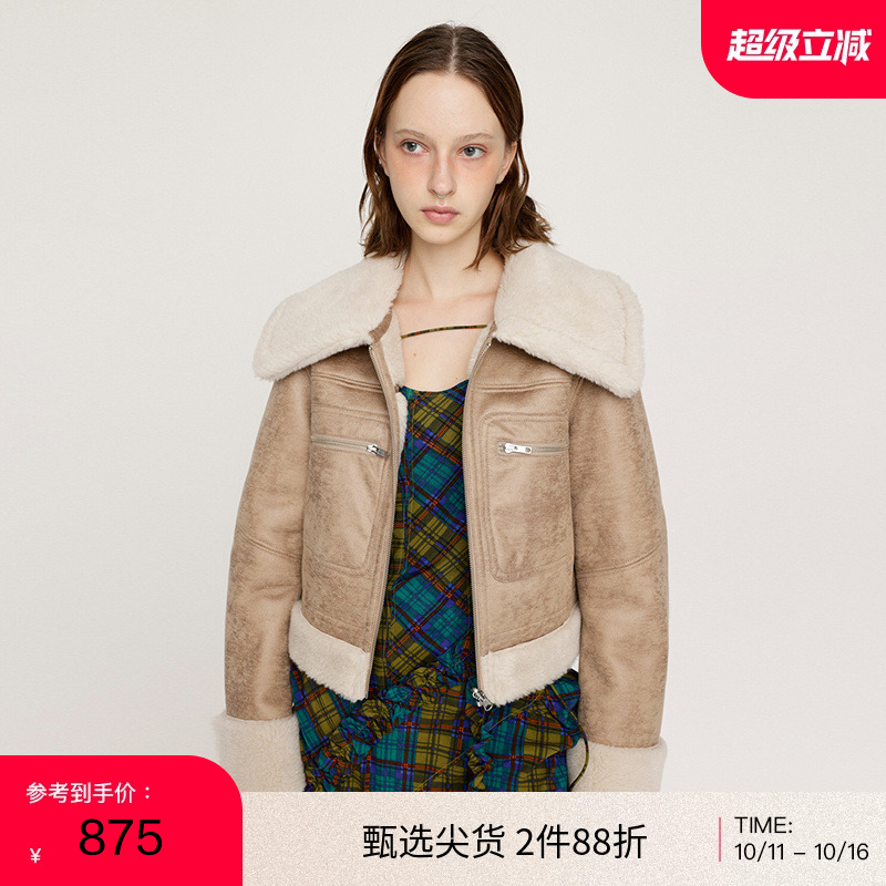 moussy 24冬季新品甜酷正反两穿皮毛一体夹克外套女030HAA30-1131