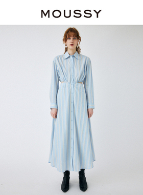 MOUSSY 夏季撞色条纹露腰休闲长款连衣裙女010GSS30-1740