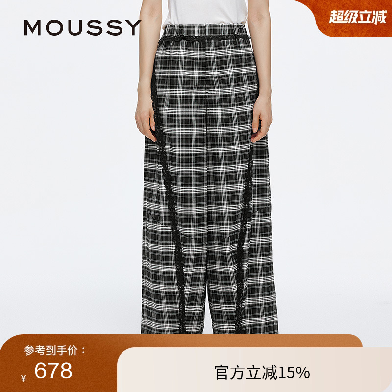 moussy 2025夏季新品休闲慵懒风蕾丝花边宽松休闲裤028ISA31-3551