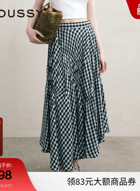 MOUSSY 夏季文艺感不规则格纹半身裙女028ISA30-3021