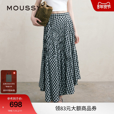 MOUSSY 夏季文艺感不规则格纹半身裙女028ISA30-3021