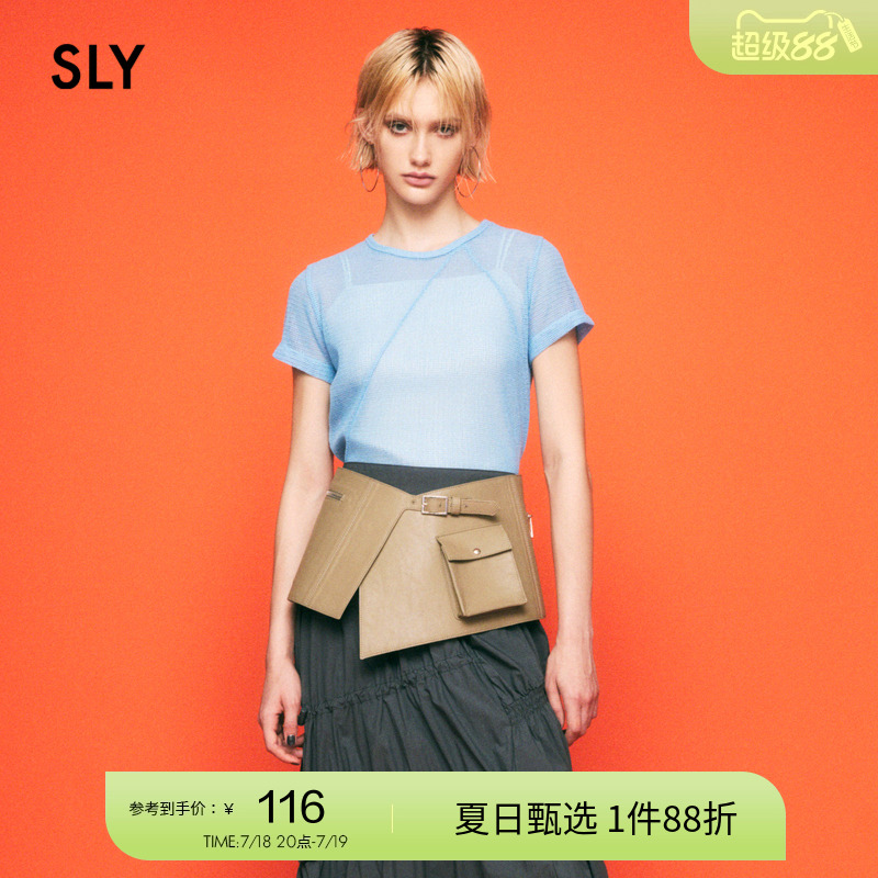 sly透视网眼不对称设计短袖T恤
