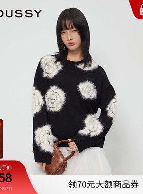 moussy 早秋新品休闲灵落提花撞色宽松毛针织衫IAZ-