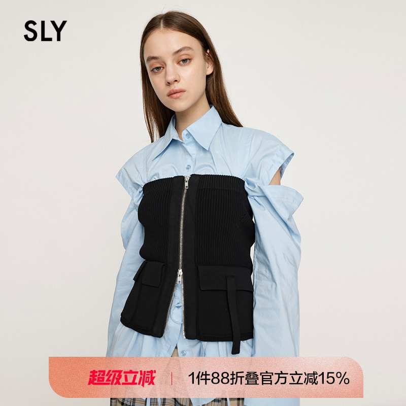 SLY优雅修身设计感针织拉链抹胸