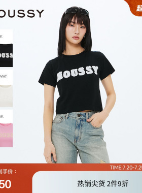 MOUSSY2025春季新品蕾丝LOGO刺绣基础款三色短袖T恤010ISL90-2211