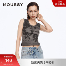 MOUSSY 春季街头摇滚风做旧印花修身背心女028HSZ90-1481