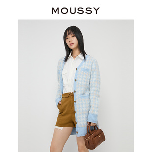 女028GA970 针织开衫 5150 甜美学院风miu系小清新格纹长款 MOUSSY