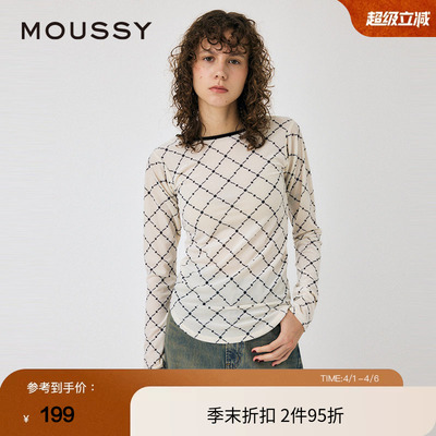 moussy 春季复古港风设计感菱格纹内搭上衣010HAA80-8561