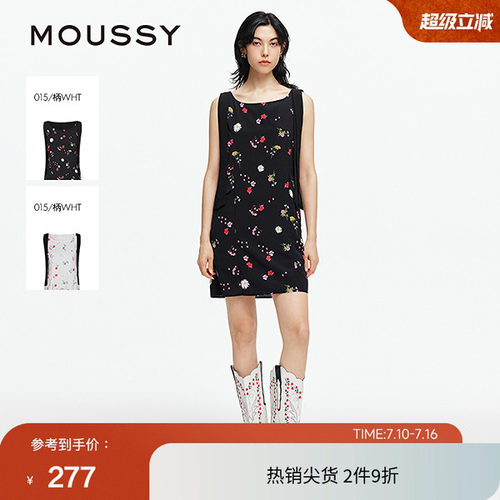 moussy 夏季法式度假风花卉无袖飘带连衣裙028ISA33-3531