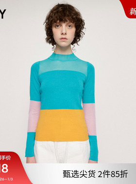 SLY 夏季撞色半高领微透修身内搭针织衫女030GSZ70-0720