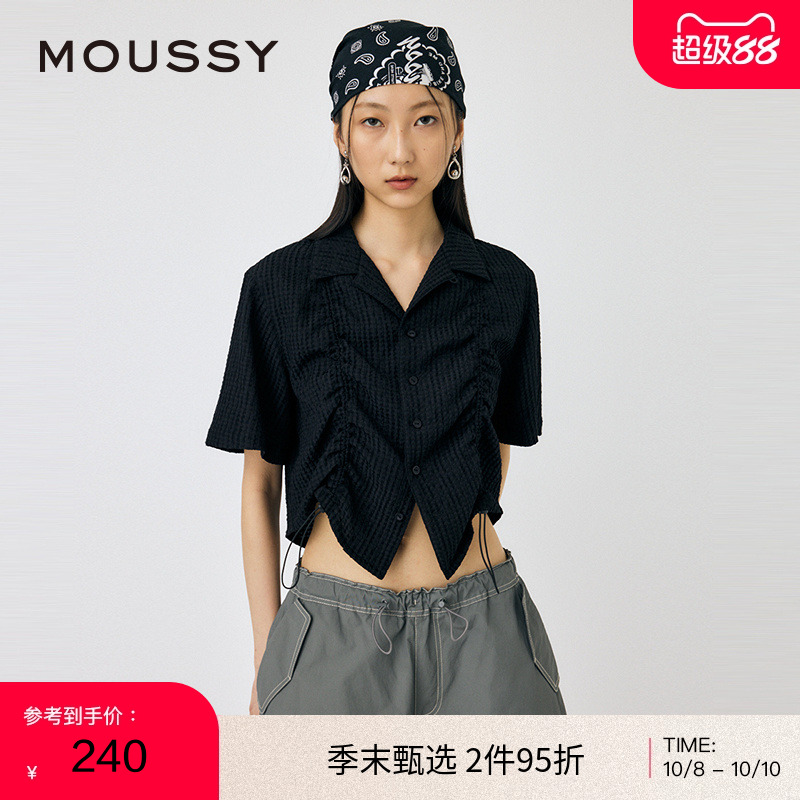 MOUSSY日杂感抽褶抽绳肌理感衬衫