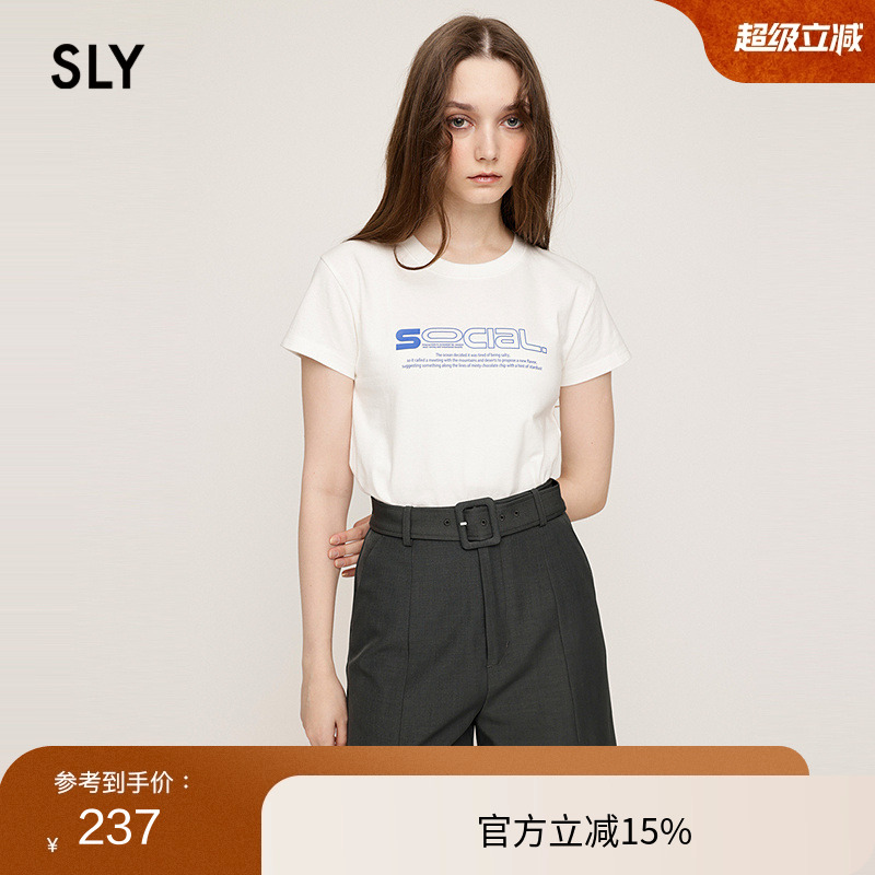 SLY 2025夏季新品甜酷简约字母印花圆领做旧短袖T恤030ISR90-2061