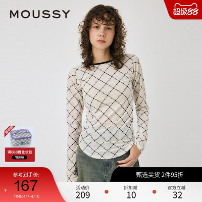 moussy 春季复古港风设计感菱格纹内搭上衣010HAA80-8561