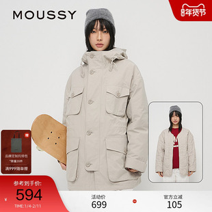 moussy 秋季新品工装风中性猎装夹克外套棉服女028HAA30-2141