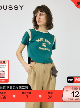 MOUSSY 夏季运动风撞色弧形下摆短袖T恤女010HSL90-0500