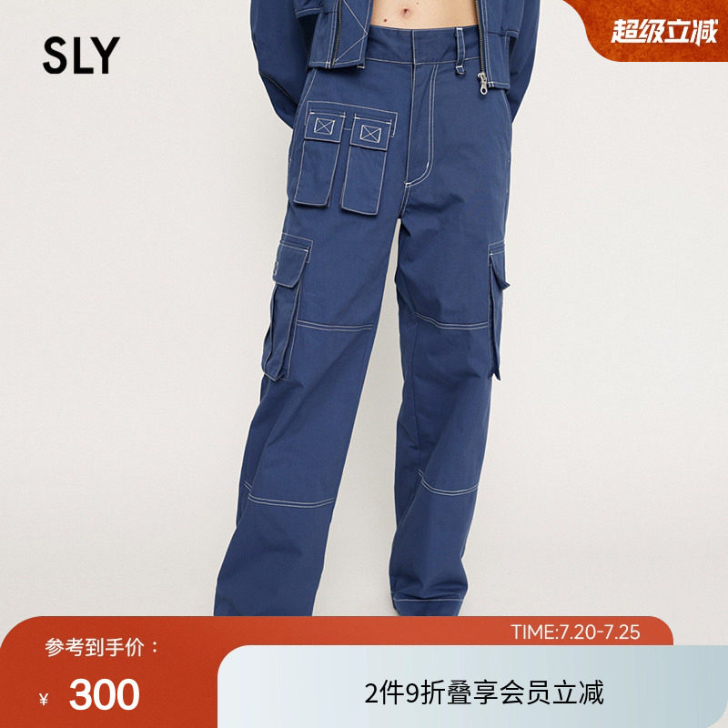 SLY 夏季设计感口袋工装裤缝线直筒休闲裤030HSZ31-1260