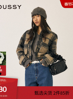 moussy 冬季英伦学院风格纹毛呢夹克外套女010HAA30-6731