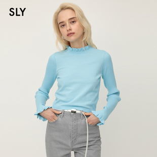 针织上衣女038EAL70 甜美木耳边内搭修身 7220 新款 SLY春季