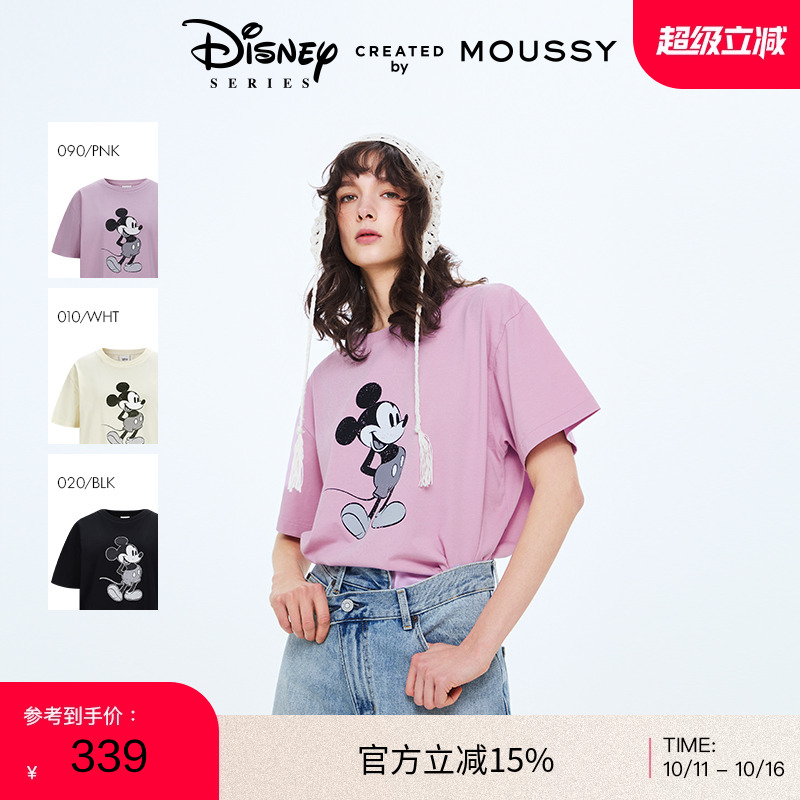 MOUSSY 2025春季新品迪士尼联名经典米奇短袖T恤女010ISY90-4211