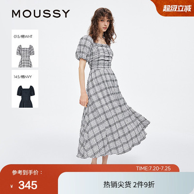moussy 2025夏季新品法式田园风格纹泡泡袖连衣裙女028ISZ33-0771