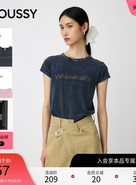 moussy 春季休闲风正肩圆领修身短袖T恤女010IA290-7621