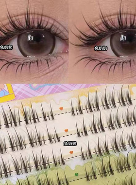 兔奶奶假睫T06透明梗单簇化妆师同款分段式新娘跟妆上镜假睫毛