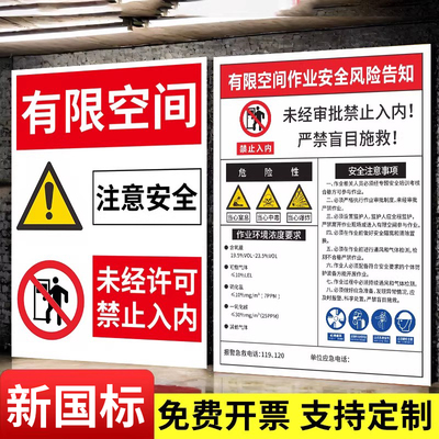 2026新版有限空间作业安全告知牌警示标识牌密闭标志受限空间贴纸作业标志牌风险冷库警告标示有效指示牌