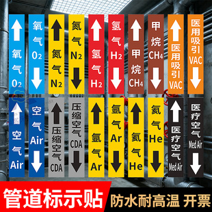 氢气气体管道介质标识贴管道介质标识贴不干胶箭头色环流向指示贴国标医用化工二氧化碳化工气体流向标识定制