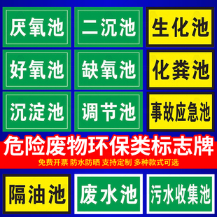 厌氧池雨水排放口绿色环保标志牌提示牌铝板缺氧池消防水池污水废水隔油化粪池应急池中和池采样口危废标识牌