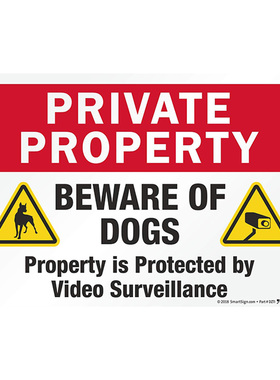 英文内有恶犬警示牌标识牌BEWARE OF DOGS院内有狗请勿靠近内有监控提示告知牌家有猛犬小心有狗指示标志牌