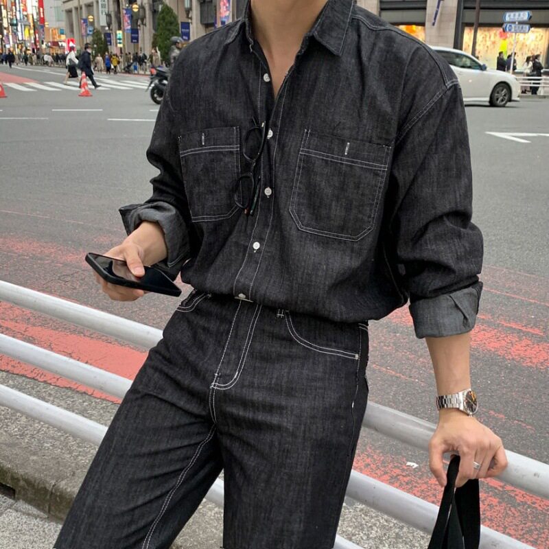2025新款复古牛仔套装男士秋休闲运动套装